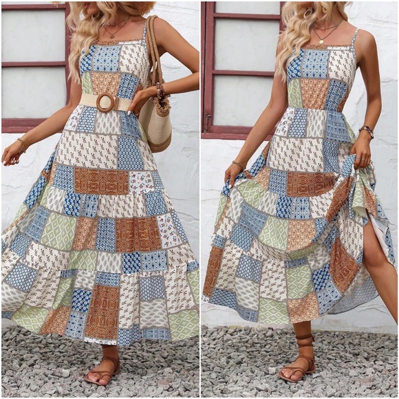 Boho Print Cami Cottagecore Maxi Dress - Picture 3 of 8